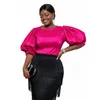 Womens Plus Size T-Shirt Cute Pink Blouse Tops For Women Summer Shiny Ruffles Lantern Sleeve Sweet Shirt Elegant Office Wear Trendy Cl Dhxun