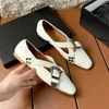 Buty swobodne 2024Spring kobiety Flats Square palca palec espadrilles czarny skórzany punk