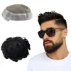 Toupees N.L.W dla mężczyzn Fine Mono z PU wokół mężczyzn Toupee 25 mm Curl Hair System Hair Prothesis Natural Black 9*7