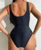 Menas de banho feminina Sexy Black Push Up Swimsuit Women 2024 One Piece Swimwear