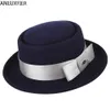 Beauts de chapeaux à bord large H7209 Hiver New Wool Fedora chapeau unisexe British Ribbon Bow Mens Womens Short Eved Church Party YQ240403