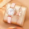 Orologi da polso 2pc Fashion Trend Star Star Digital Puntatore Digita Cinta in Piena Quarzo Orologio Luxury Butterfly Orecchini Rhinestone Anello