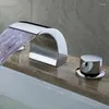 Bathroom Sink Faucets Bathtub Faucet 3 PCS LED Basin Waterfall Water Flow Lavatory Tap Chrome Finished Mixer