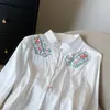 Damenblusen Frühlingsweißes Temperamenthemd Frauen 2024 Chinesischer Stil Sticken Langarmbluse Vintage Damen Büro Casual Button Up