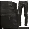 Men'S Jeans Mens Leather Trousers Men Motorcycle Black Pants Fashion Pu Riding Waterproof Motor Biker Male Street Plus Size 230330 Dr Dhn75