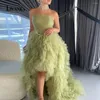 Runway-Kleider LIVANKA Trendy Strapless Celebrity für Frauen Tüll High Low ärmellos Sweep Zug Lace Up Vestidos De Noche nach Maß