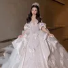 2024 robes de bal robes de mariée princesse corset corset chérie organza volants cathédrale en satin broderie de perle plus taille