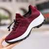 Casual Shoes Ladies Sneakers Knitting Breathable Net Solid Color Round Shape Band Flat Bottom Non Slip Women