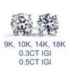 IGI 0,3CT 0,5CT 1CT 2CT D VS1 14K Gold Four Claws Design Classic Lab Diamond Earring