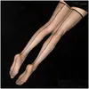 Socks Hosiery Women Woman Tra Thin Y Oil Shinny Retro Backline Stockings 1D Transparent Seamed Thigh High Long Nylon Shine Medias Drop Otfwq