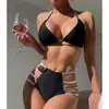2023 Esman novo bandagem preta Split Swimsuit sexy Biquíni sexy