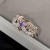 2PC Pierścionki ślubne 1PC Luksusowe damskie fioletowe pierścień cyrkon biżuteria unisex prezenty ślubne dla kobiet