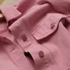 Kobiety różowe dżinsy kurtki oversize w stylu koreański single eleganckie dżinsowe płaszcze wiosenne jesienne kowbojskie kurtki wytrzymałe 240320