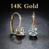 Solid 14k Gold U Shape Micro 4Claw redonda Brincos de diamante redondos Moissanite Drop Bridal Wedding Valentines Gift Party Jewelry