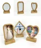 Bamboos Sublimation Blank Po Frame With Base DIY Double Sided Wood Love Heart Round Frames Magnetism Picture Painting Decoratio7441492