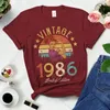 Vintage 1986 Limited Edition Black Cotton T Shirts Women Retro Summer Fashion 38th 38 Years Old Birthday Party Tshirt Ladies Top 240403
