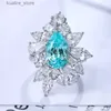 Cluster Rings Ruihe New Fashion S925 Silver 5.33CT Pear Shaped Laboratory Growth Paraiba Sapphire Ring Engagement Women Anpassade smycken Wedding L240402