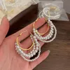 Persönlichkeit eleganter Designer 18K Gold plattiert Hoop Ehrfurcht Ohrringe Klassiker Perlkreis Dangle Eardrop Ohrring für Frauen Hochzeit Engagement Schmuck