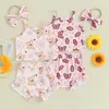 Set di abbigliamento bambine neonate estate 3 pari a farfalla floreale stampa senza maniche orlo rotano cortometrali
