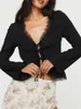 T-shirts pour femmes Femmes Y2K Cardigan à manches longues Open Front Crops Crops Cute Lace Flare Shirt for Party Streetwear