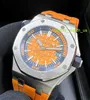 AP Diving Trip Watch Royal Oak Offshore Series 15710ST Précision Steel Quarter Orange Plaque Back Transparent Mens Fashion Leisure Business Sports Diving Watch