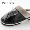 Slippers Winter Home Slippers for Men Memory Mass Massage Massage House House With Fur Pu Le cuir imperméable Male Slipper Male plus taille 51