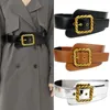 Bältesdesigner Elastisk högkvalitativ kvinnlig midja Stretch Cummerbunds Design Punk Style Gold Square Buckle Coat Dress Belt Bälte