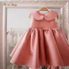 Fashion Girl Princess Vintage Dress Tulle Child Vestido Puff Sleeve Roze trouwfeest Verjaardag Tutu -kleding 110Y 240329