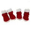 Hondenkleding 4 stks/set kerstpuppyschoenen winter schattig rode santa laarzen warme huisdier faux fleece bootie warmer cover