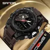 Wristwatches Sanda 6137 2024 Trendy Fashion Men's Led Analog Digital Alarm Wrist Watches Waterproof Outdoor Sports Chronograph Hand Clock