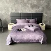 1000TC Egyptian Cotton Satin Jacquard Luxury Bedding Set Soft Silky Elegant Purple Flowers Duvet Cover Set Bed Sheet Pillowcases 240418