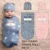 Väskor lvyziho 2st nyfödd baby personlig swaddle wrap swaddling sovsäck filt hatt set