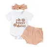 Kledingsets Lovely Sweet Style Baby Girls Summer Outfits Fashion Letter Flower Print korte mouw rompers shorts hoofdband 3 stks kinderen