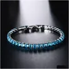 Tennis Women Bracelet Men Blue Emerald Pink Cubic Zirconia Hiphop Sier Gold Plated Jewelry Diamond One Row Hip Hop 4Mm Crystal Drop De Dhip0