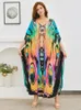 Col en v femmes Caftan Caftan Moo Robe bohème longue papillon imprimé confortable Robe de plage Wrap Wear Q1635