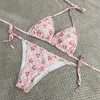 Women's Swimwear CINESSD 2023 New Cherry Plaid Printed Bikini Set Pure Desire Beach Vacation Steel Stand Small Size Sexy Swimwear J240403