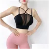 Yoga -outfits vrouwen ademende gaas sport beha ondersteunen crop top vrouw fiess sportkleding drop levering buitenshuis atletic outdoor kleding otw7m