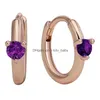 Pendientes de semental Originales 925 Sterling Sier Rose Pink Purple Solitaire Hie con Hoop de cristal para mujeres Drop de joyería Dh5h9