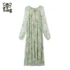 Casual Dresses Tingfly Women Vintage Elegant Floral Summer Midi Long Dress Flowy Midje Drawstring Plus Big Size