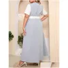 Plus Size Dresses Dress For Women 2022 Fashion Summer Short Sleeve Contrast Mticolor Elegant Belted Loose Maxi Long Drop Delivery Appa Dh1Y2