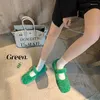 Casual Shoes Fashion Green Lambhair Kvinnor grunt lägenheter fyrkantiga tå rem loafers aprikos varm plysch vintermockasin svarta rovdjur