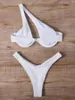 Kvinnors badkläder One Shoulder Hollow Out Two Piece Bikini Women 2024 Sexig Summer Beach Swimsuit Kvinnlig solid vintage baddräkt
