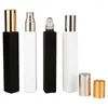 Depolama Şişeleri Altın Gümüş Sprey Atomizer Parfüm Şişeleri 25pcs 10ml Boş Siyah Beyaz Kare Cam Çelik Boncuk Silindiri Yeniden Doldurulabilir Rulo