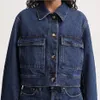 2024 Toteme New Deep Blue Cotton Curto Curto Vintage Jaqueta Jaqueta Casual Versátil Top