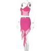 Sukienki robocze Dziewczyna różowa kombinezon street Summer Suspirt T-shirt potargany asymetryczny mini