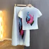 ワークドレス2024夏のミヤケプリーツコーンカーネルプリントアートグラフィティスリムTシャツスカートセット