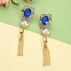 Dangle Earrings Uer 2024 Chic Gold Color Alloy Long Tassel Blue Glass Crystal Women Jewerly Ed01792c