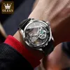 OLEVS Роскошные мужские часы с полностью полым дизайном, водонепроницаемый кожаный ремешок, автоматические механические наручные часы для мужчин, Reloj Hombre 240327