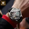 OLEVS Luxury Mens Watches Helt holow ut Design Vattentät läderband Automatisk mekanisk armbandsur för män Reloj Hombre 240327