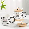 Mugs Creative Cute Cow Mug With Spoon Lid Cups And Kawaii Of Coffee Tea Ceramic Cup Set Drinkware Go